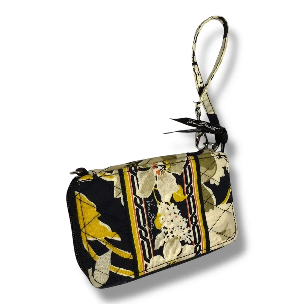 Vera Bradley‎ Carry It All Wristlet Wallet Floral Cotton Dogwood Black Yellow - Picture 2 of 5